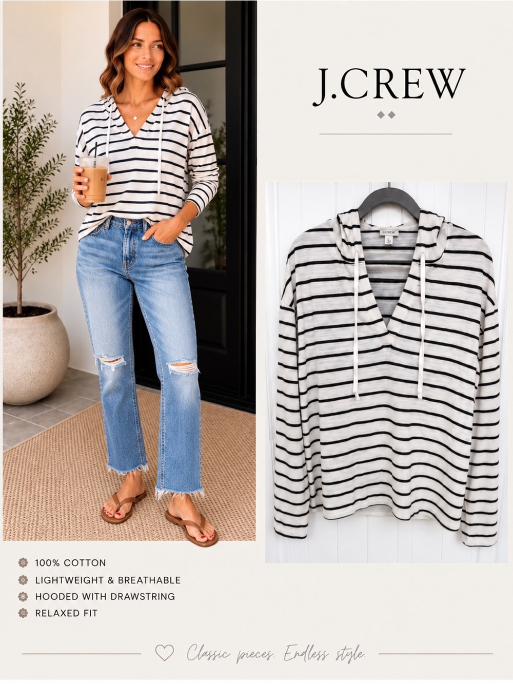 J.Crew Striped Hooded Cotton Top